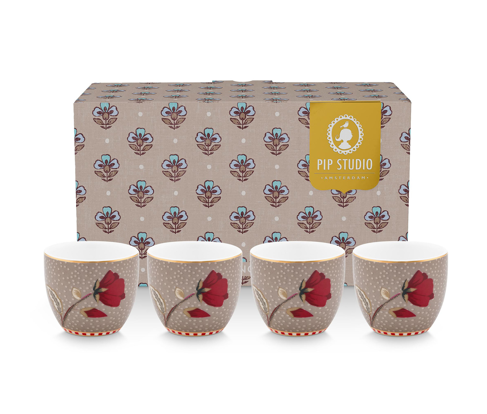 Pip Studio 4er Set Eierbecher Blooming Tales | Fantasy Khaki
