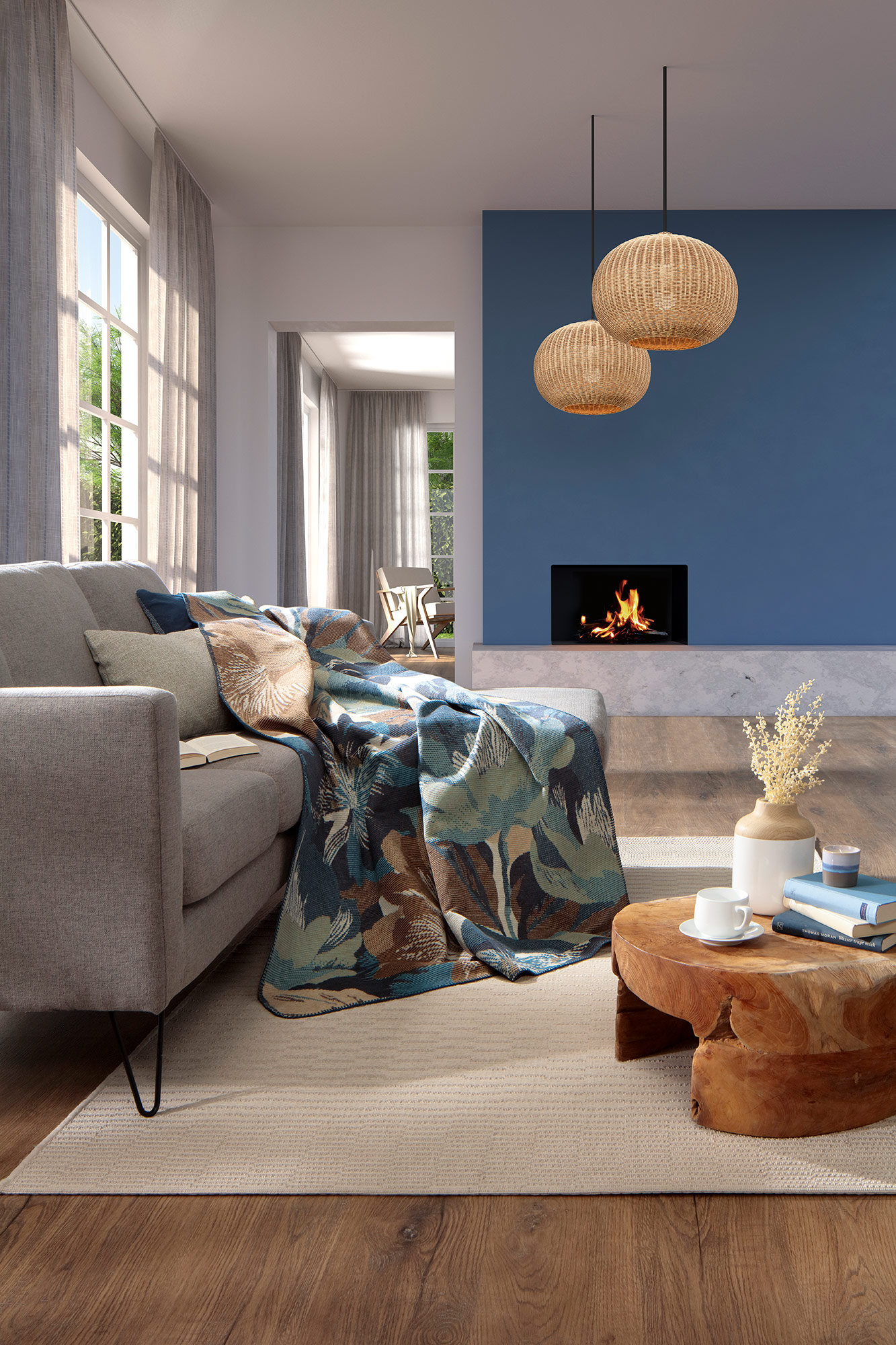 Biederlack Plaid / Decke Winter Flora