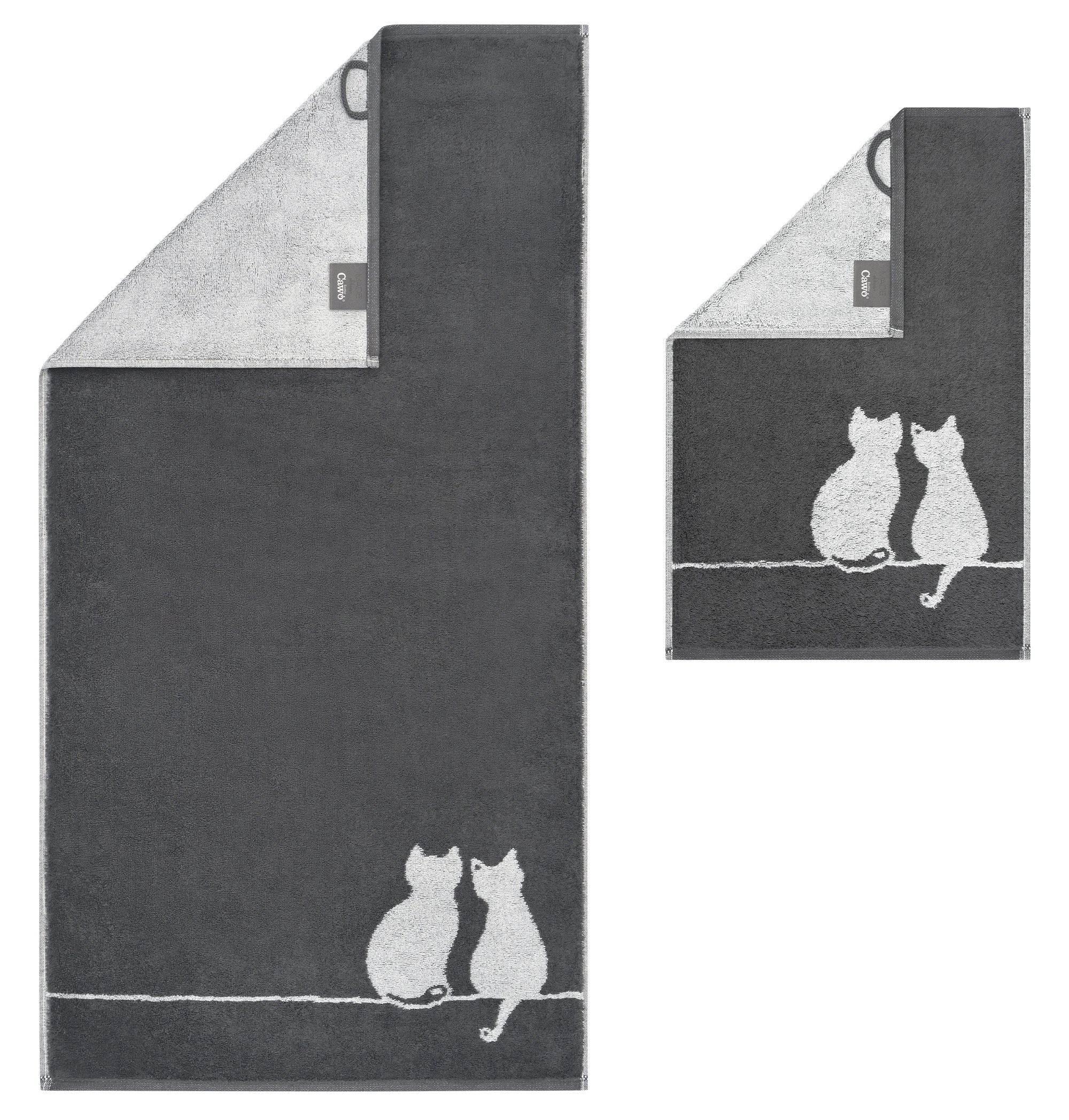 Cawö Handtuch Cute Cats | 77 basalt/platin