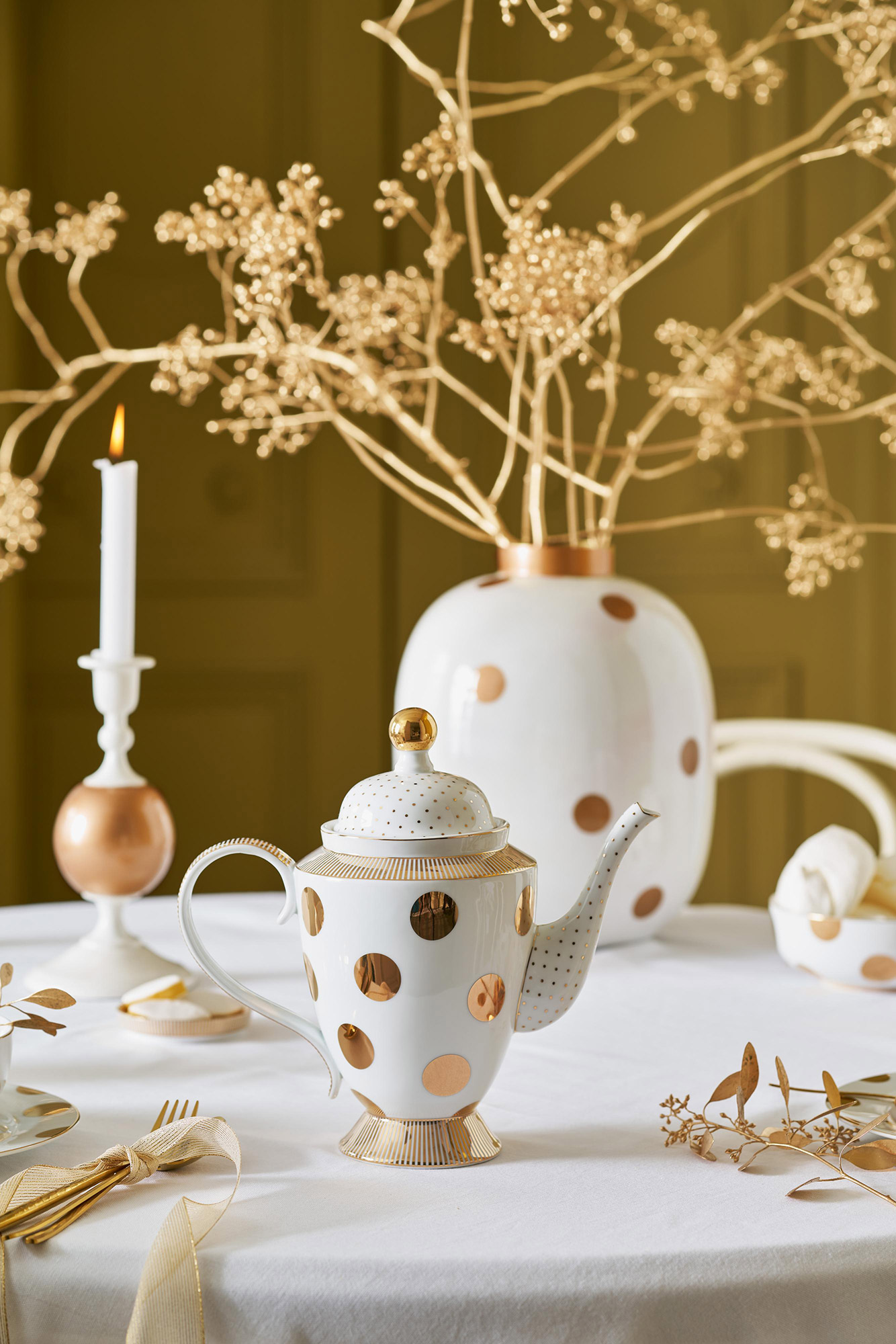 Pip Studio Teekanne Dot Delight | Weiss-Gold