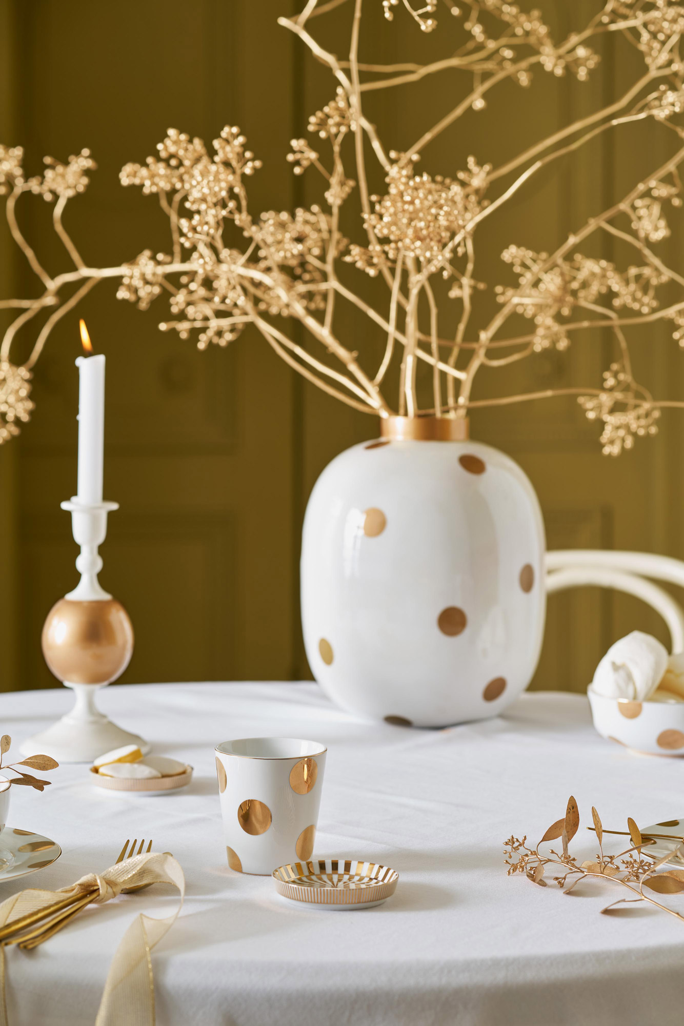 Pip Studio 2er Set Tasse & Teebeutelablage Dot Delight | Wei