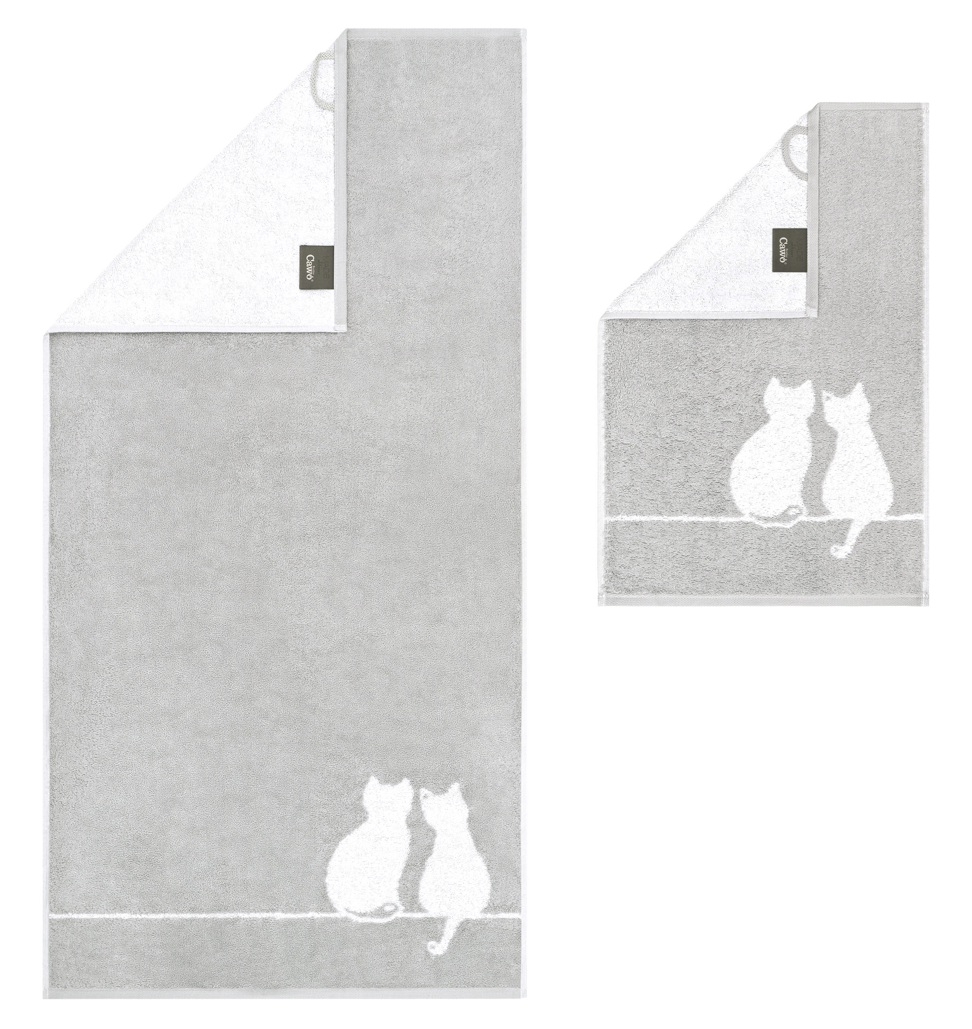 Cawö Handtuch Cute Cats | 76 platin/weiß