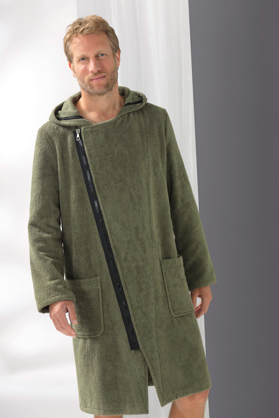 Cawö Herren New Zipper-Bademantel  6516 | 453 field-schwarz