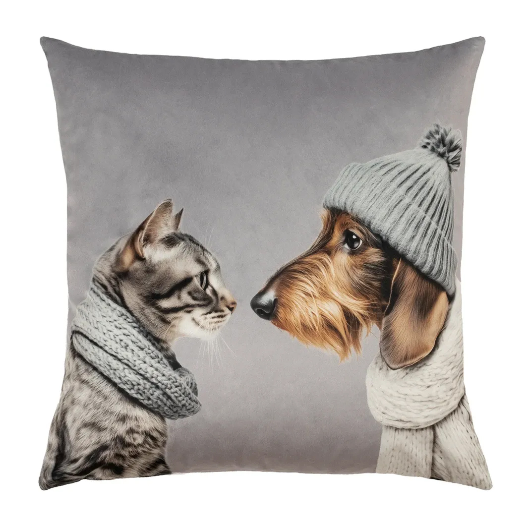 Pad Kissenhülle Cat Loves Dog | light grey