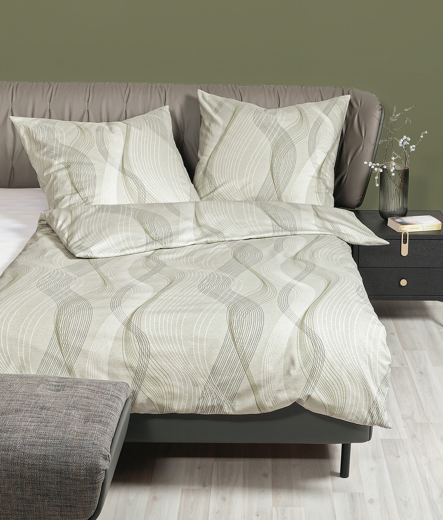 Janine Feinbiber-Bettwäsche DAVOS | 06 sprühgrün oliv