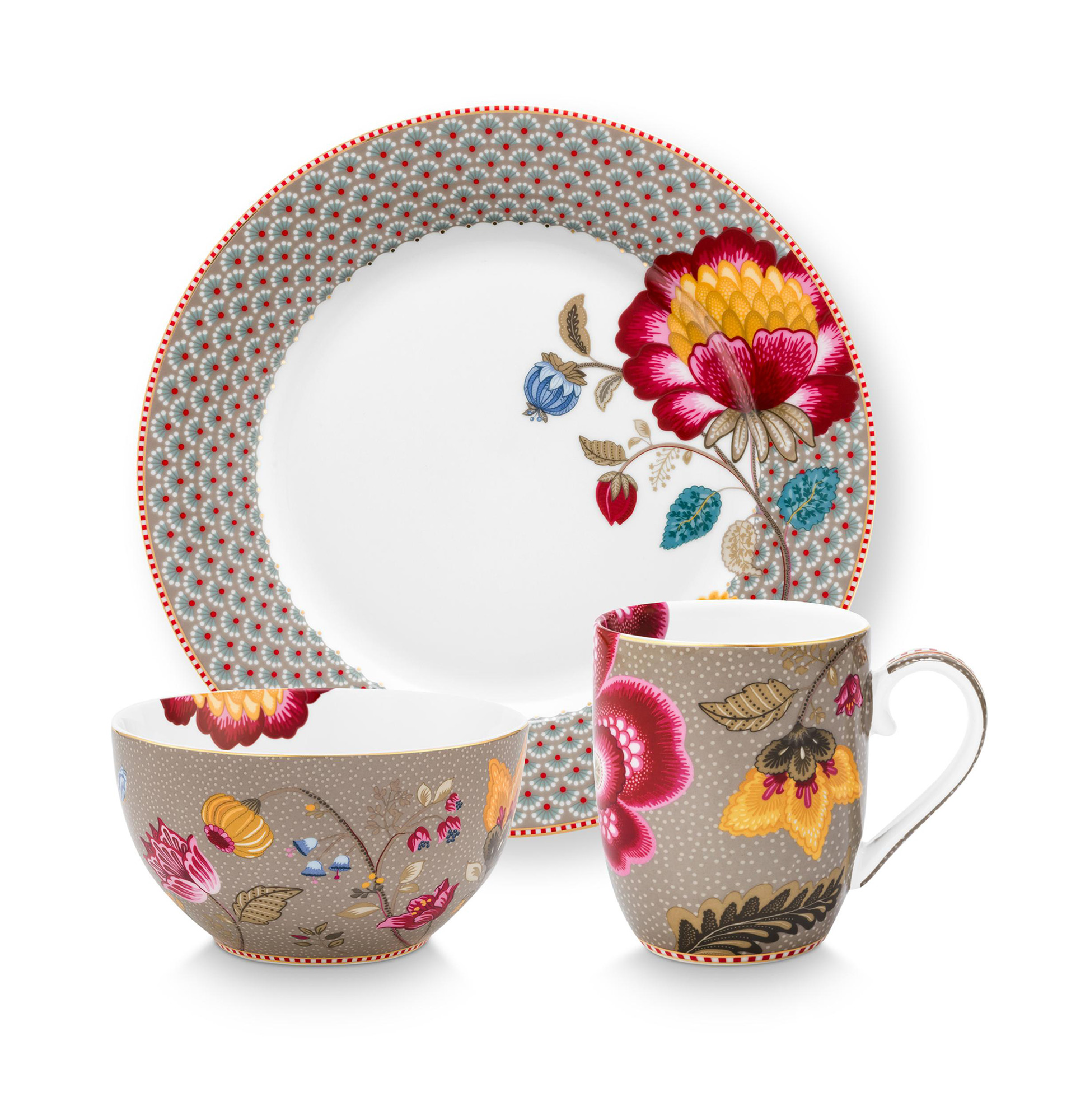 Pip Studio 3er Frühstückset Blooming Tales | Fantasy Khaki