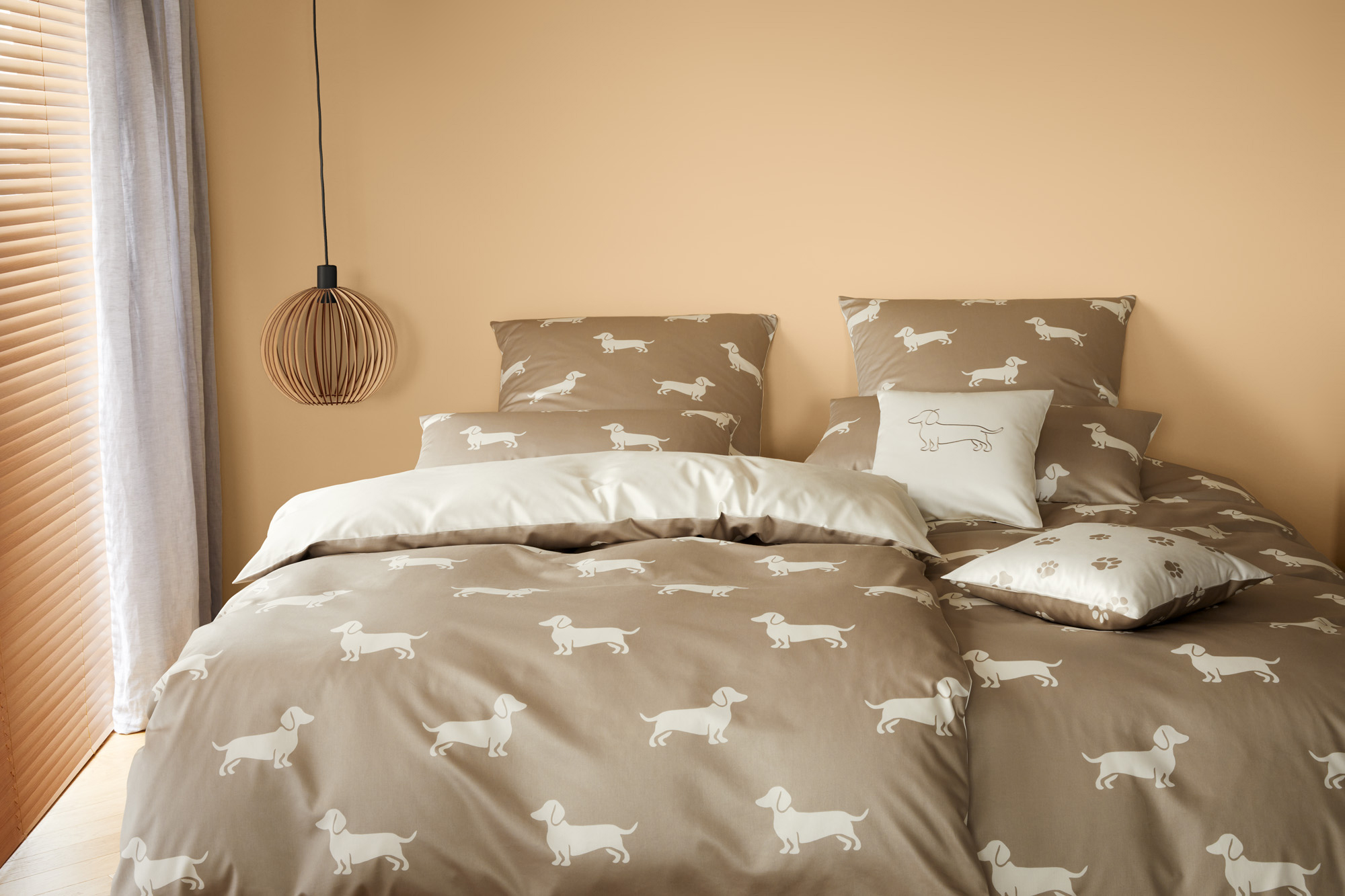 Elegante Mako-Satin-Bettwäsche Dogs | 7 Natur-Beige