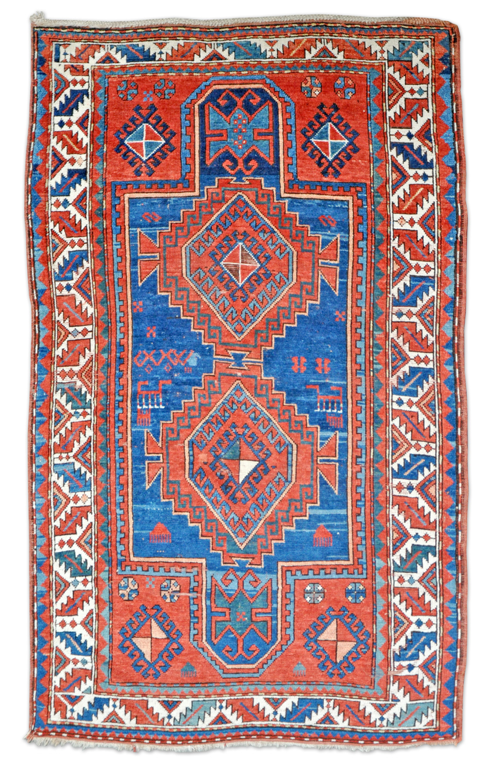 Schild Kazak Knüpfteppich antik | blaugrundig 126 x 205 cm