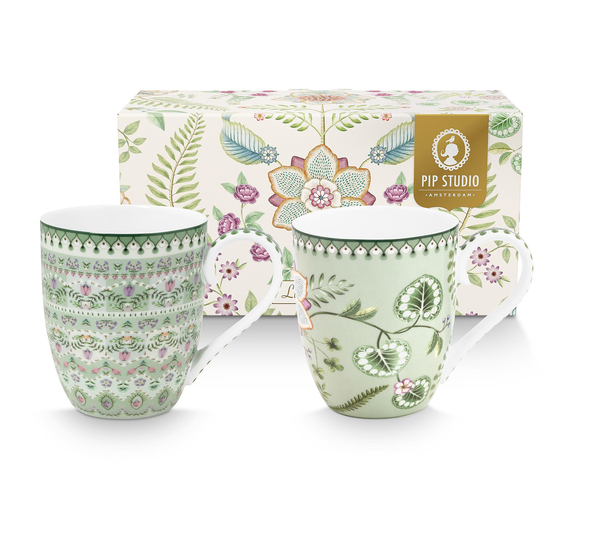 Pip Studio 2er Set Tassen gross Lily&Lotus | hellgrün
