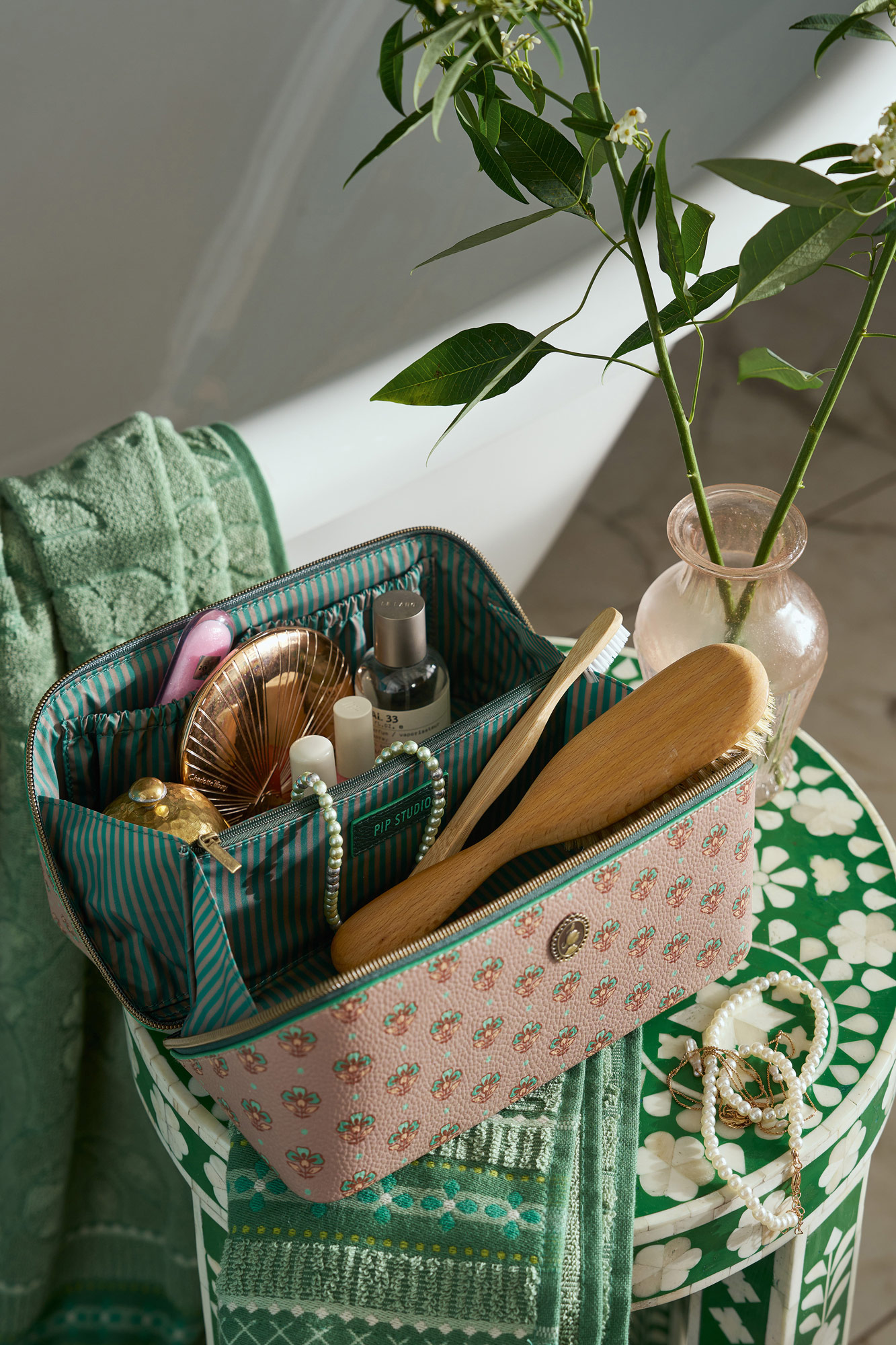 Pip Studio Kosmetiktasche Jaipur Flower | khaki-grün